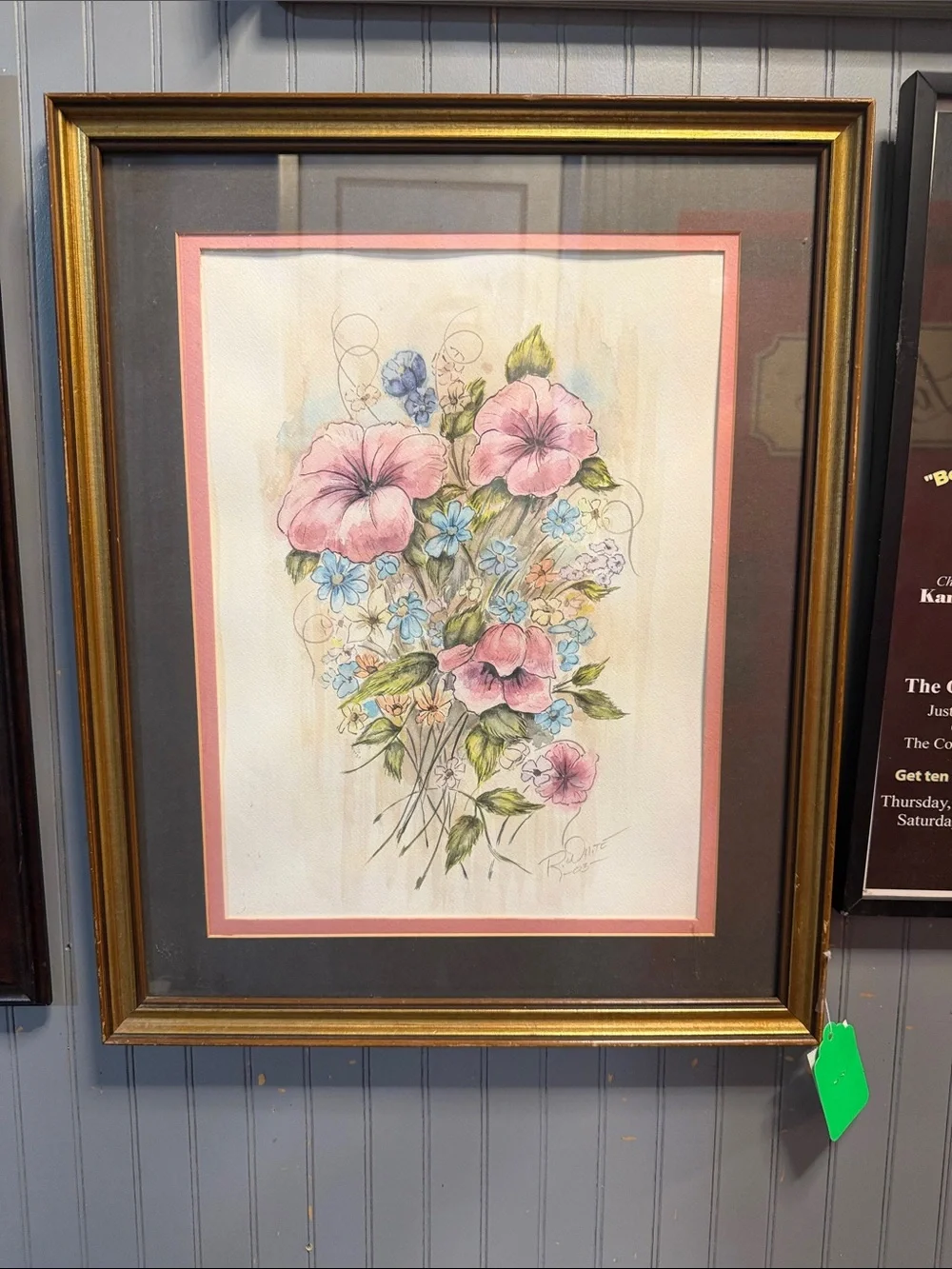 Pink and Blue Floral Wall Art Print - Unbranded